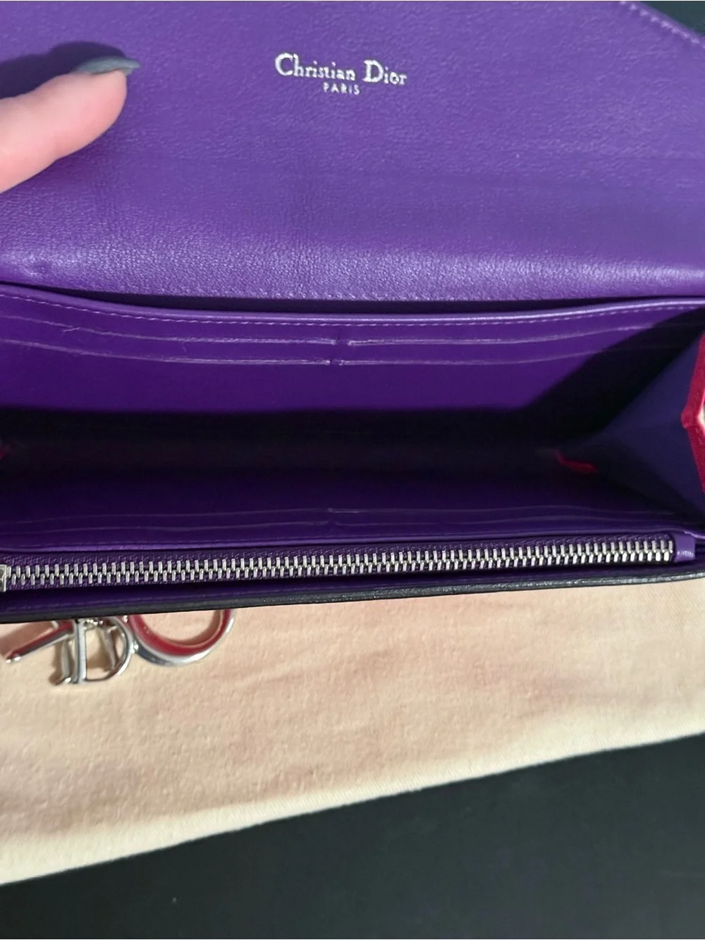 Dior Colorblock Purple & Pink Leather wallet with Dior Charm! Full inclusion!